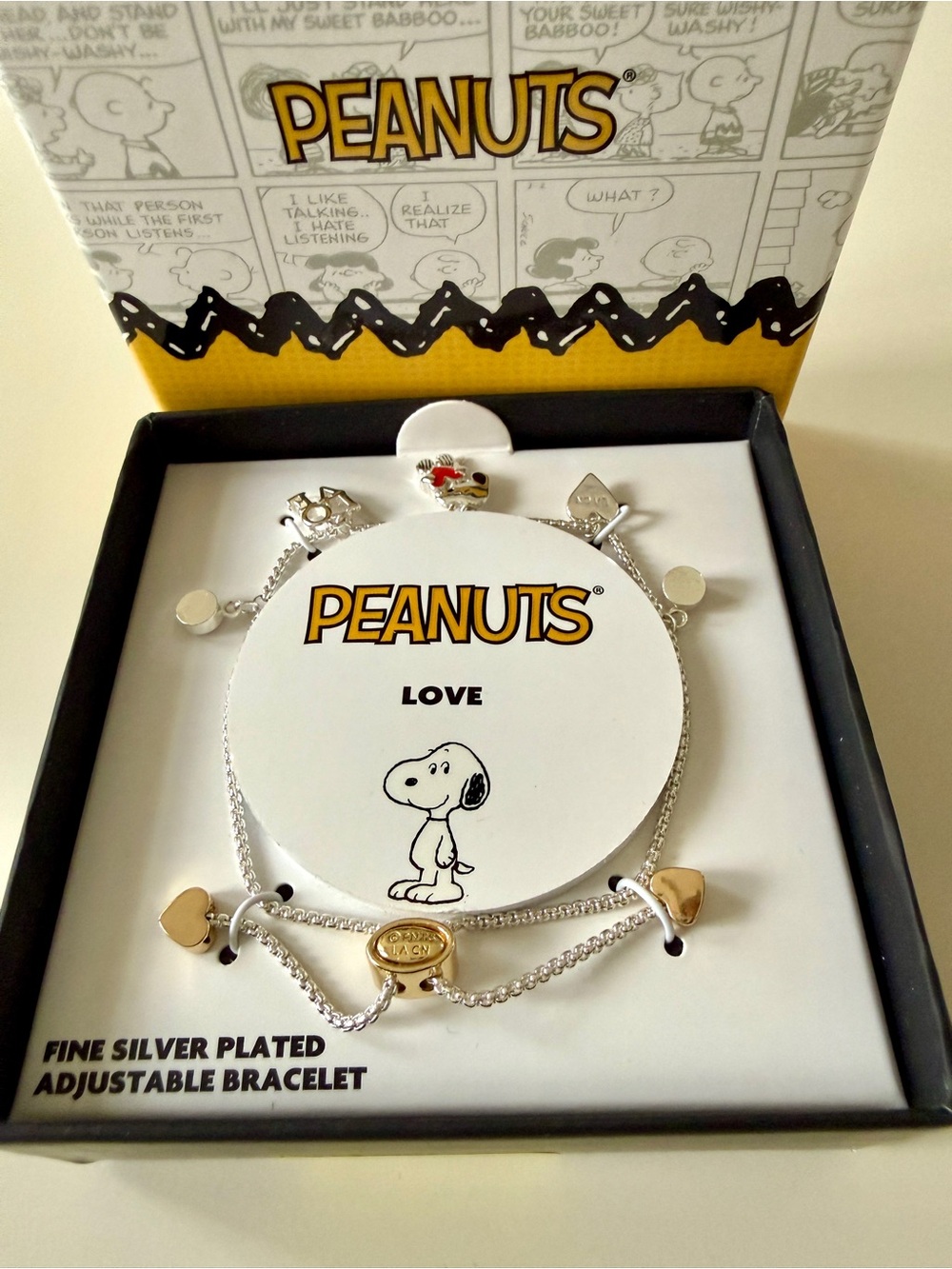 Rocks Silver-Plated Peanuts Charm Bracelet with Gold Hearts